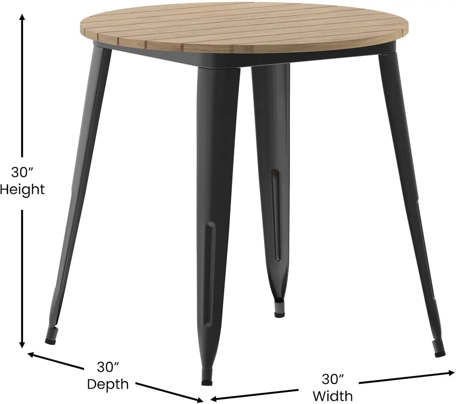 Declan Commercial Outdoor Dining Table, All Weather Poly Resin Top with Steel Base, 30" Round, Brown/Black