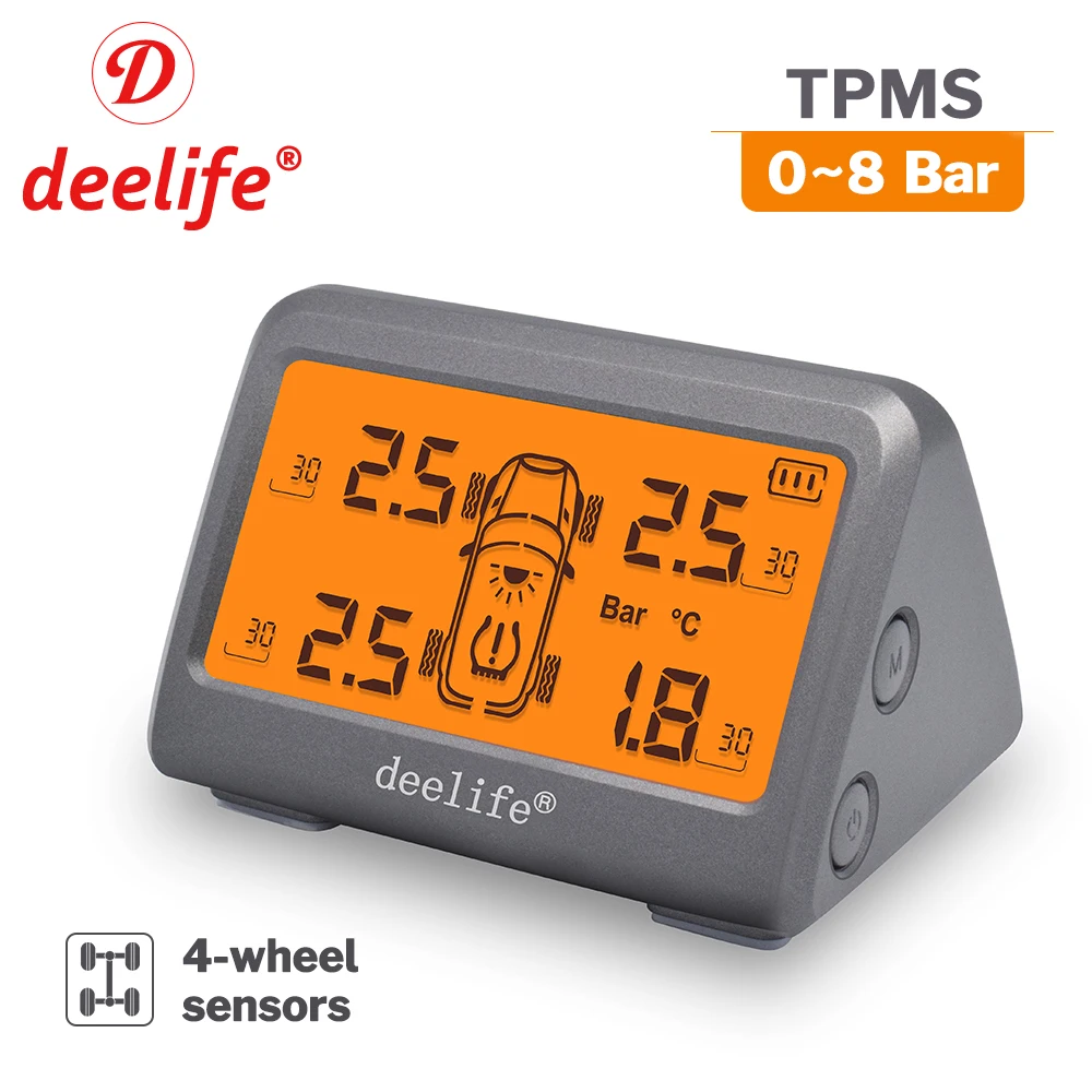 Deelife Solar TPMS Internal Sensor Car Tire Pressure Monitoring System for 4 Wheel Tyre TMPS