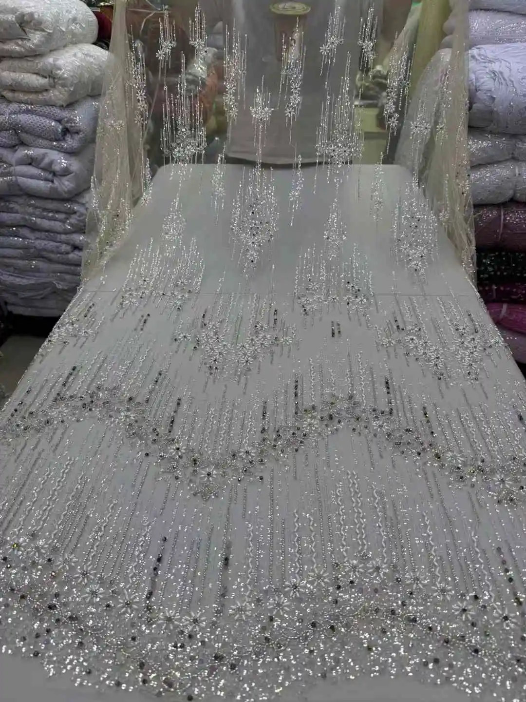 New,Heavy,Pearls embroidery French mesh lace /Dress design/ With Crystal Stone African lace fabric /Weddings ,Party Dress,