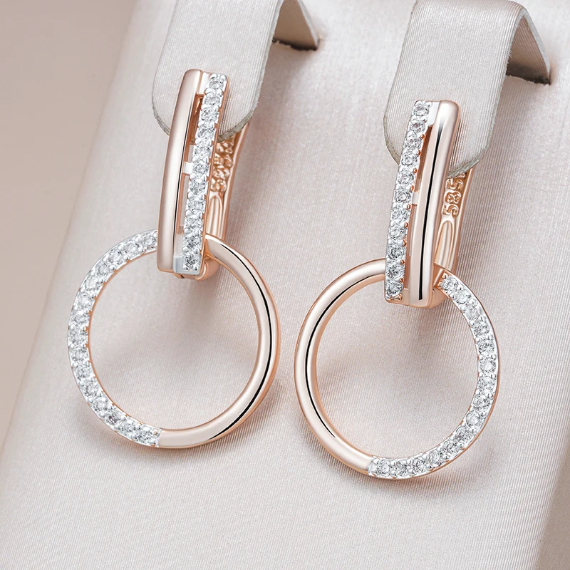 Kinel Hot Stylish Round Drop Earrings for Women Fashion 585 Rose Gold Silver Color Mix Natural Zircon Accessories Daily Jewelry