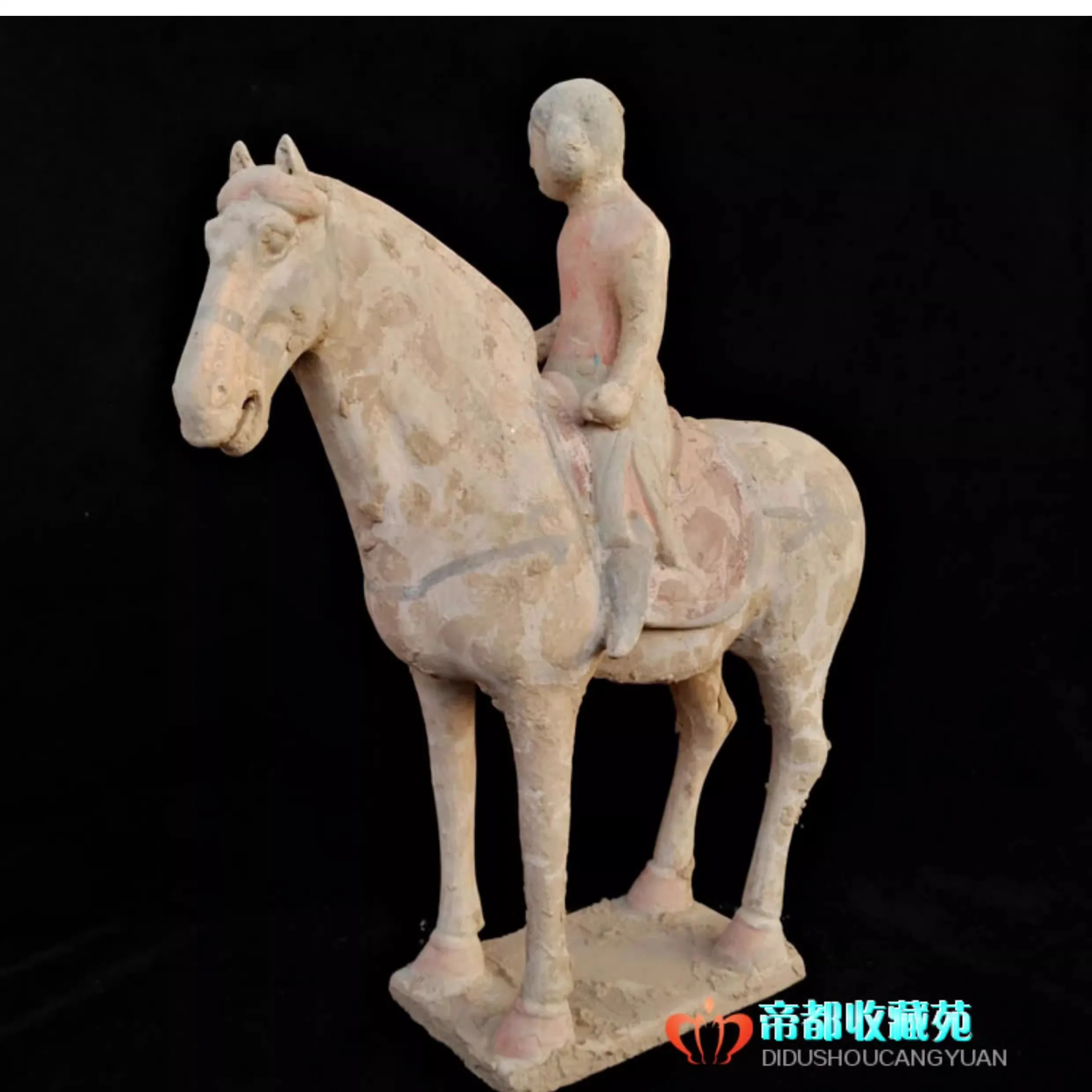 Old Tang dynasty multicolored pottery horse Statue,Terracotta figurine of a lady on horseback; Porcelain ornaments and antiques