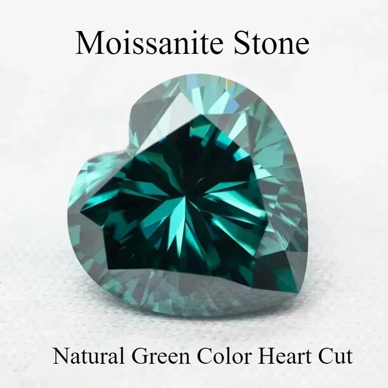 

Moissanite Stone Natural Green Color Heart Cut Gemstone for Charms Diy Jewelry Making Materials with GRA Certificate