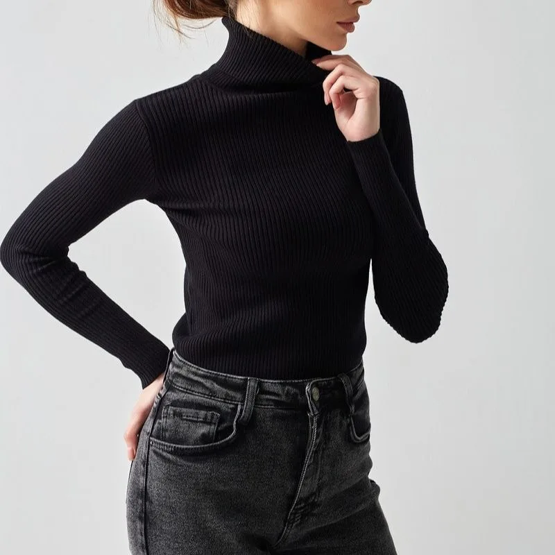 Fashion Knitted Turtleneck Sweater Temperament Simplicity Autumn Casual Pullover 2024 New Solid Long Sleeved Slim Fit Sweater