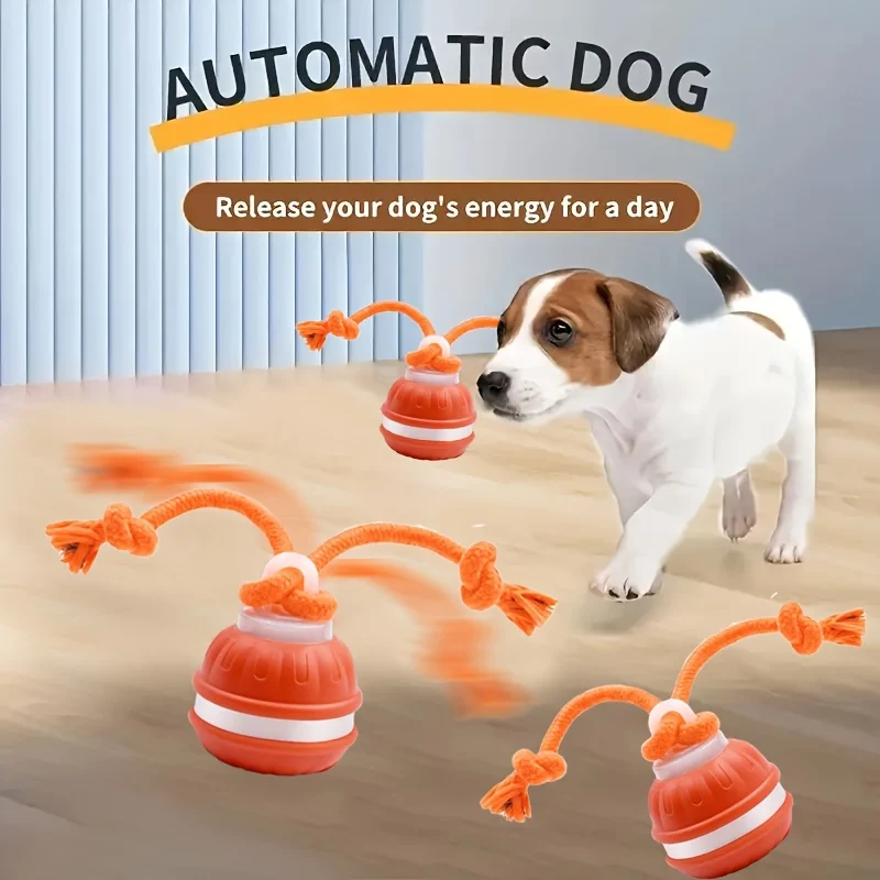 Interactive Smart Dog Ball Toy,Durable Chew Ball,Featuring a USB Rechargeable Tail Rope Moving Ball,for Small to Medium Dogs