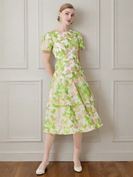 DEVCHATA Luxury Women Jacquard Organza Party Dress Puff Sleeve Midi A-Line Lady Evening Wedding Dress
