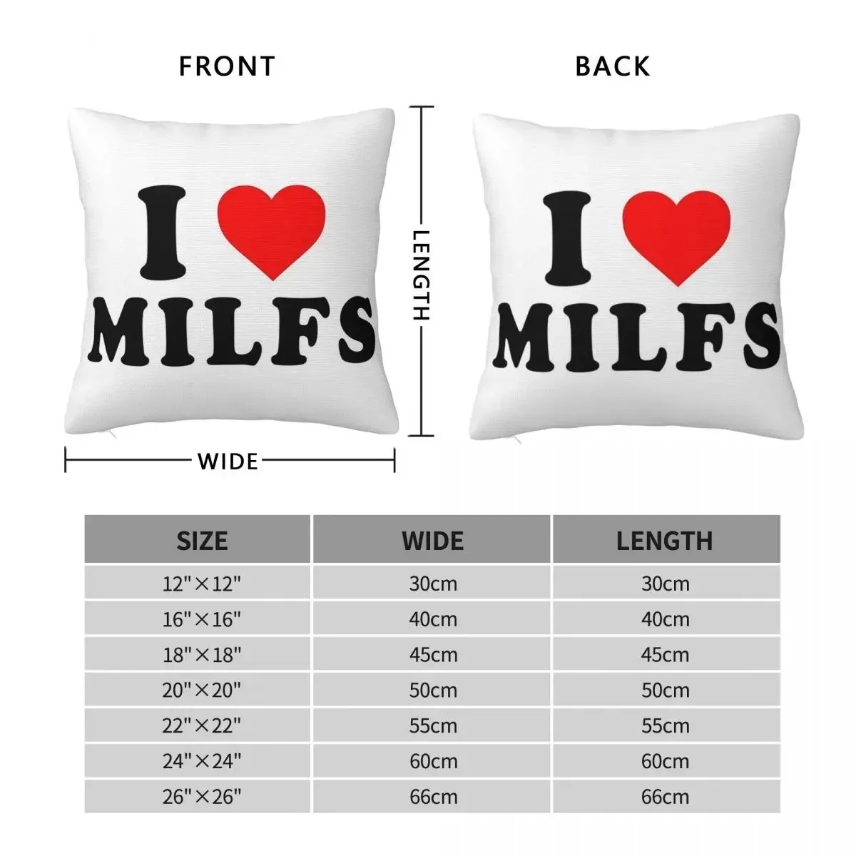 I Love Milfs Square Pillowcase Pillow Cover Polyester Cushion Zip Decorative Comfort Throw Pillow for Home Sofa