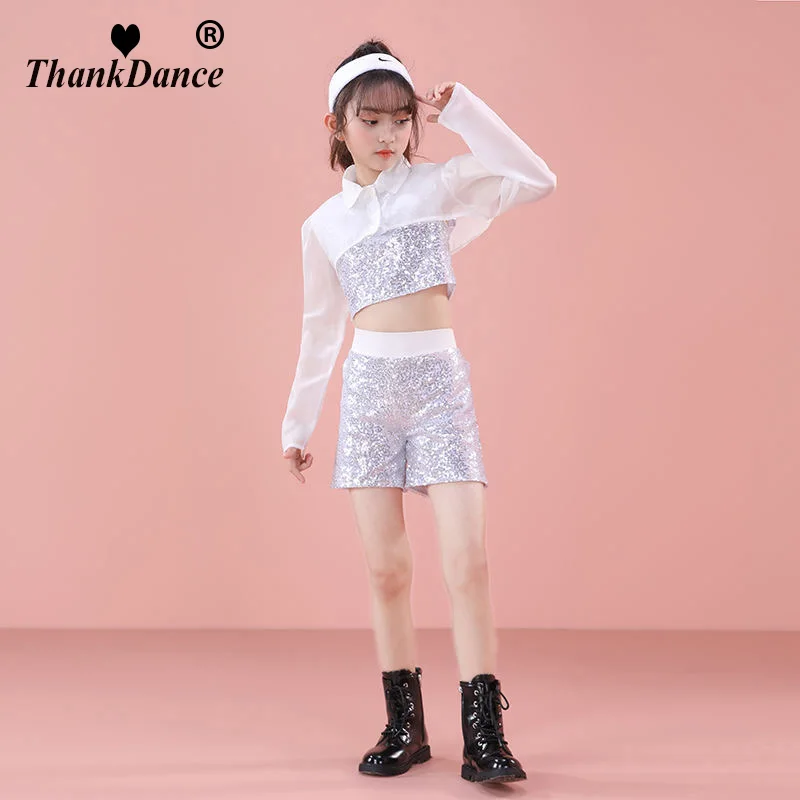 K-PoP Clothes Jazz Dance Costume Set Kids Fashion Sequins Show Costumes Girls Catwalk Fashion Outfits Kids Hip Hop Hip Hop Dance