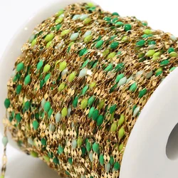 2Meters Gold Plated Stainless Steel 2mm Width Chains Charm Lip Green Enamel Link Chain For DIY Jewelry Making Findings Gifts