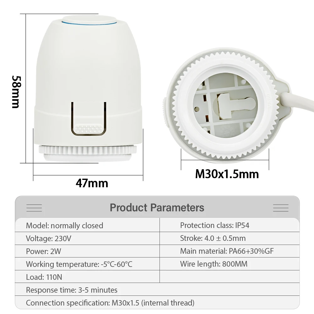 Válvula de calefacción de suelo NC AC 230V M30 * 1,5mm TRV colector de actuador térmico eléctrico para termostato de calefacción por suelo radiante,