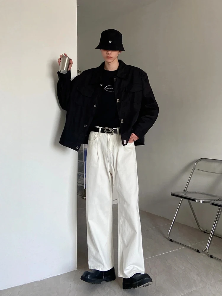 

Мужские прямые джинсы Cleanfit Pure White в американском стиле High Street, широкие брюки в стиле рабочей одежды, модные хлопковые джинсы из денима