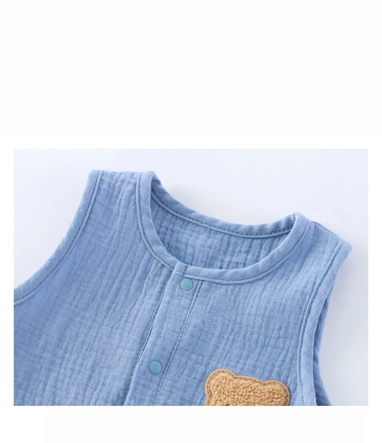 Baby Summer Style Jumpsuit Gauze Breathable Sweat Absorbing Vest Toddler Double Layer Gauze Concealed Buckle Home Romper