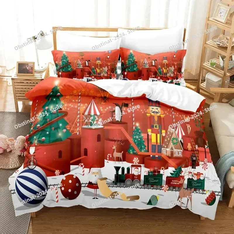메리 크리스마스 산타 침구 세트 프린트 베드 세트 베개 커버 포함 싱글 더블 퀸 슈퍼 킹 사이즈 어린이 성인용