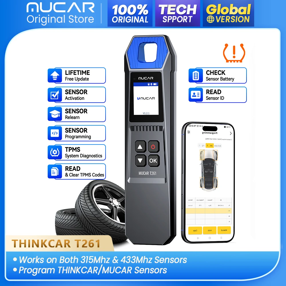 MUCAR T261 Global Version Car Tire Pressure Diagnose Tool Sensor Activate Learning Programming TPMS Diagnostic via APP For 689BT