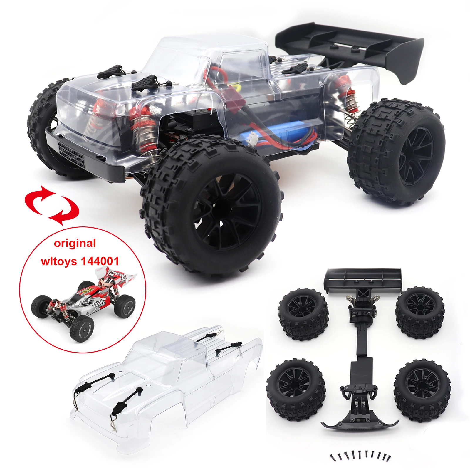 Monster Truck zmodyfikowane opony przezroczysta obudowa zacisk do Wltoys 144001 144002 144010 1/14 Buggy RC części do ulepszenia samochodów