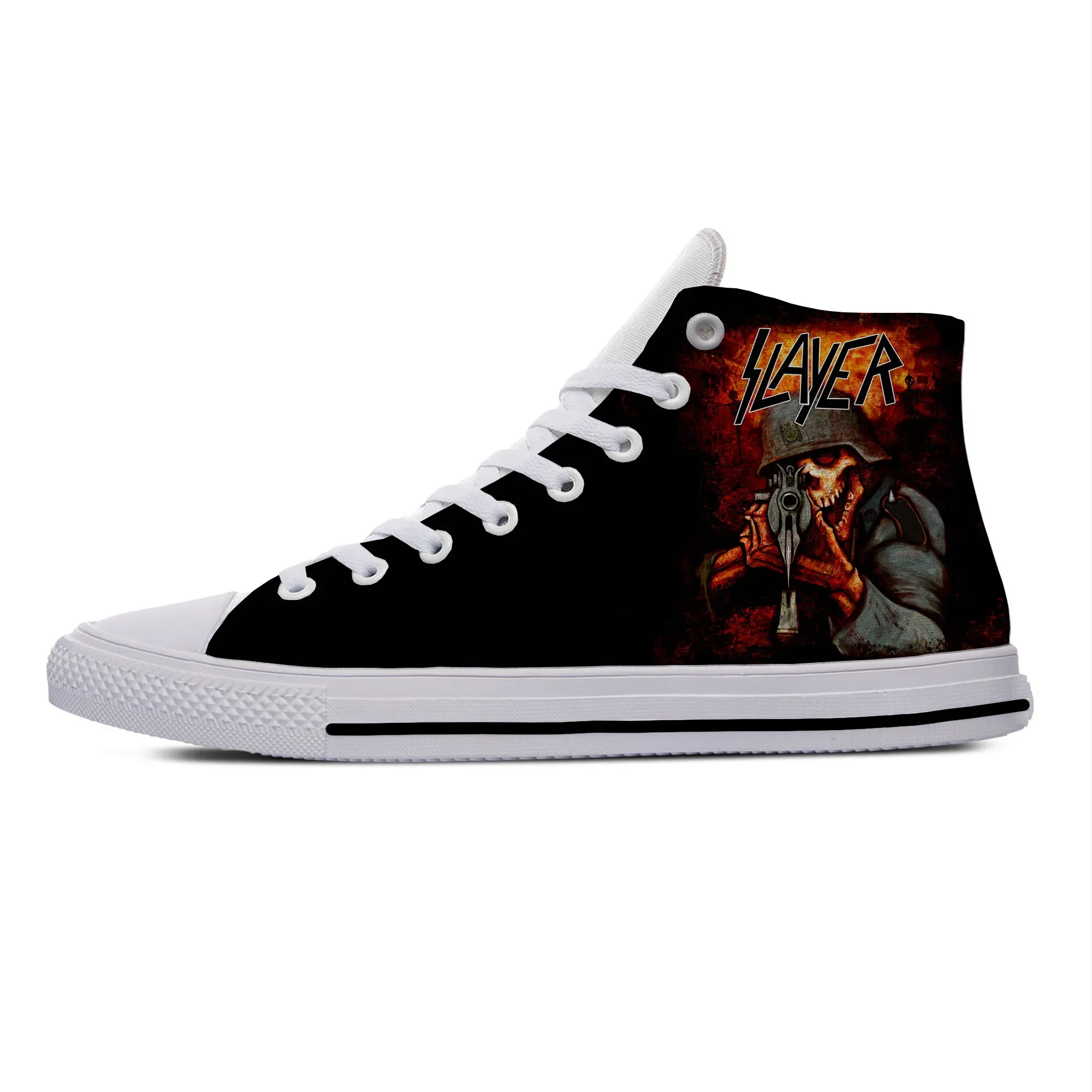 Slayer heavy metal rock band horror assustador moda casual sapatos de pano alta superior leve respirável personalizado das mulheres dos homens tênis