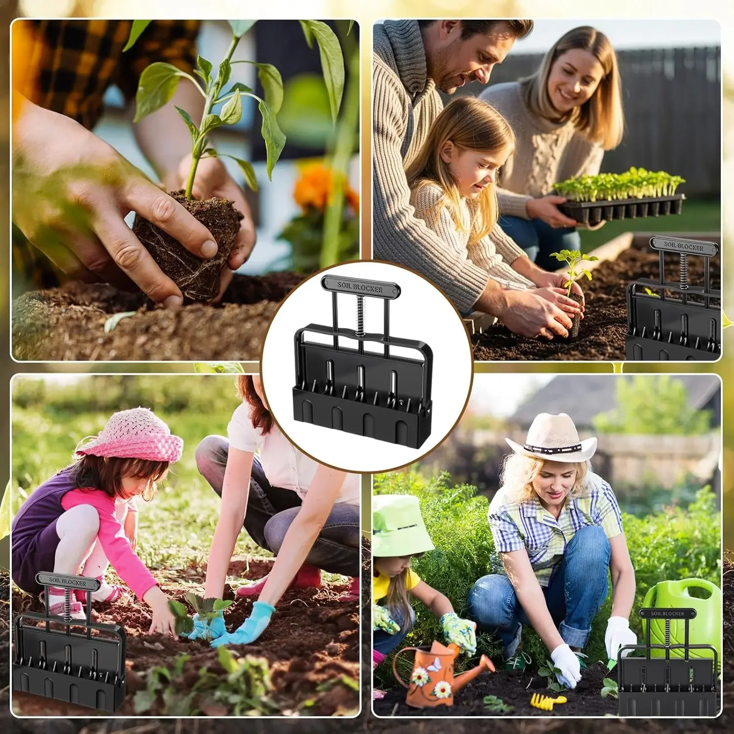 1Pcs 4 Cell Handheld Soil Block Maker Manual Soil Blocker Mold For Seed Starting Seedling Growing Tool For Indoor Outdoor Garden