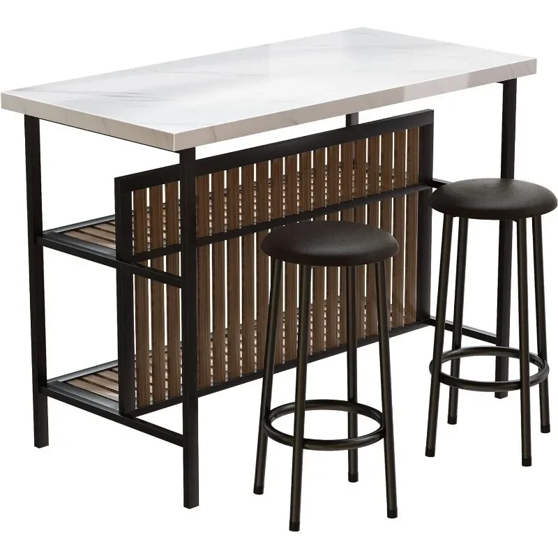 Cozinha ilha com assentos, 2 Barstool, mesa industrial altura do contador com armazenamento, 47,2 polegadas