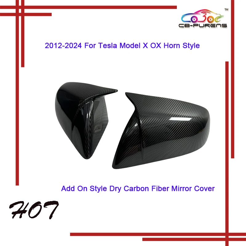 

Добавить стиль, глянцевая/матовая черная сухая крышка зеркала из углеродного волокна, боковые колпачки для кузова заднего вида для Tesla 2012-2024 Model X OX Horn Style