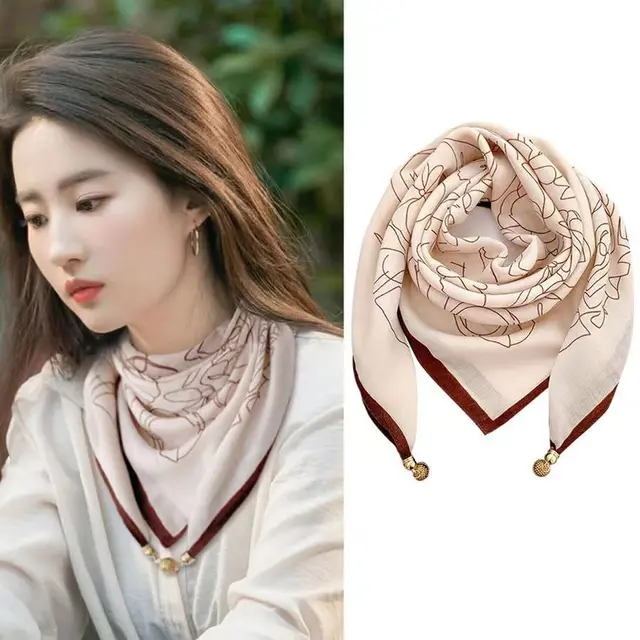 Luxury Magnetic Buckle Silk Scarf Women Print Square Scarf For Autumn Winter Warmth And Cold Resistance Fashionabl Scarves 4