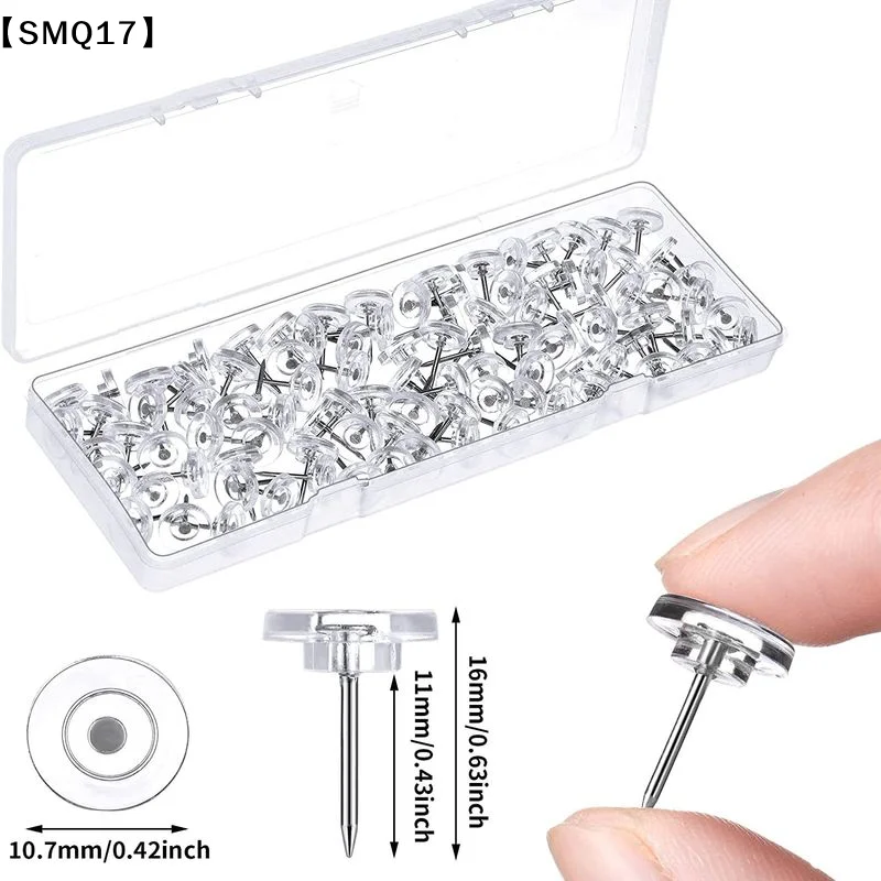 50Pcs Transparent  Pins Multi-purpsoe Flat Round Pushpins Decor Thumb Tacks【SMQ】