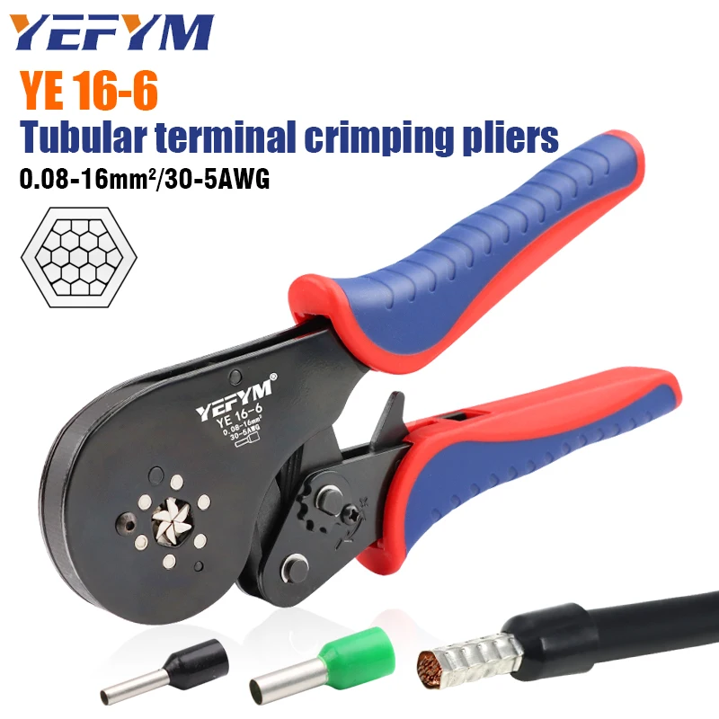 Tubular Terminal 0.08-16mm²/AWG30-5 Crimping Tools YE 16-6 and 1200pcs/box terminals pliers precision electrical clamps set