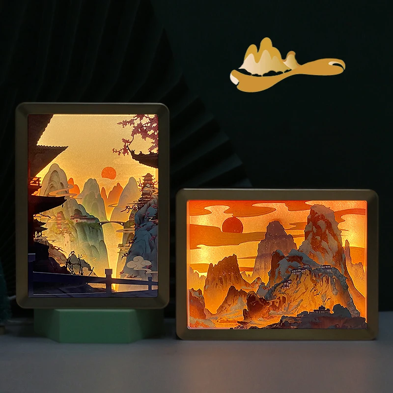 

LED 3D Night Light USB Creativity Landscape Painting Paper Carving Craft Ancient Style Indoor Table Lamp Decorative Luminaire