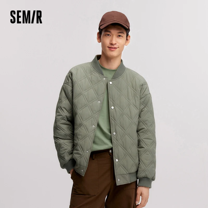 Semir Cotton Jacket Men 2024 Winter New Slightly Wrinkled Quilted Rhombus Texture Thin Baseball Trendy Cotton Jacket