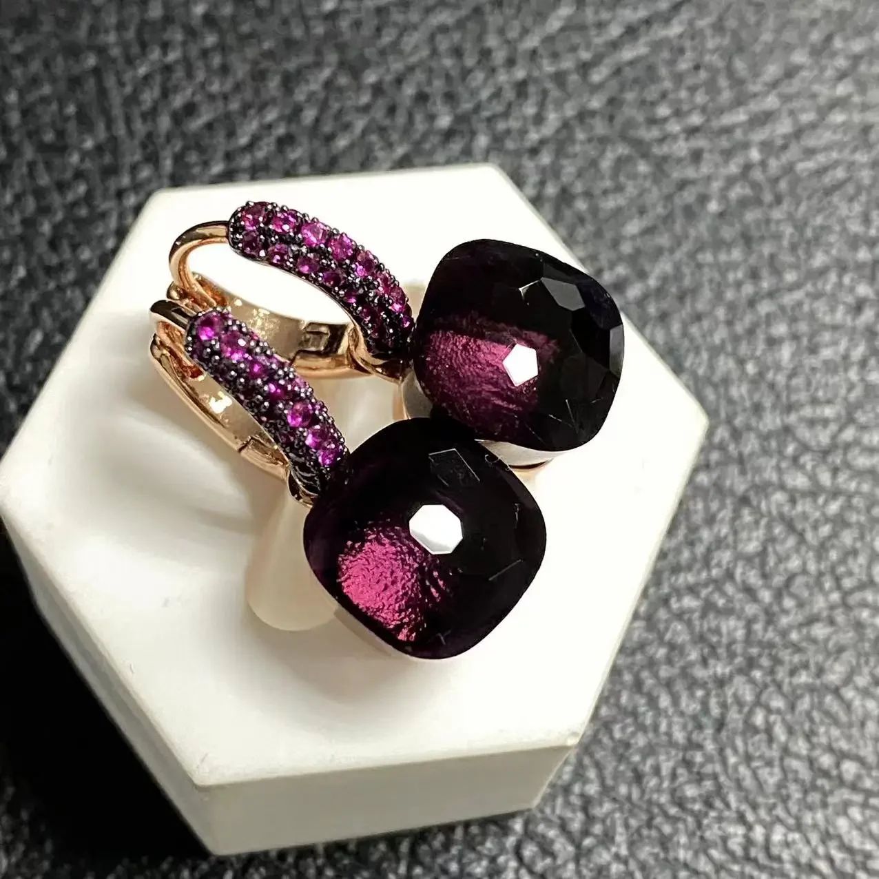 

10.6mm Classic Nudo Earrings Inlay Purple Zircon Black Gun Plated For Women Drop Earrings Candy Square Crystal Earrings Gift