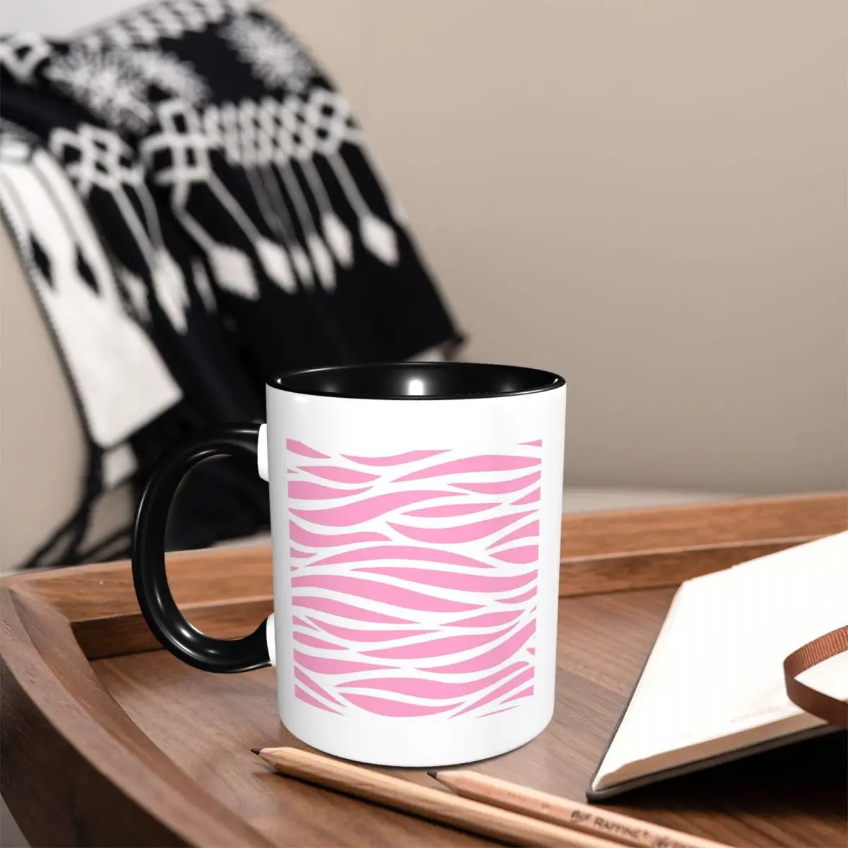 Zebra Pattern Pink Zebra Stripes Mug Funny Ceramic Coffee Cups Tea Mugs Milk Cup Drinkware Gift for Woman Man