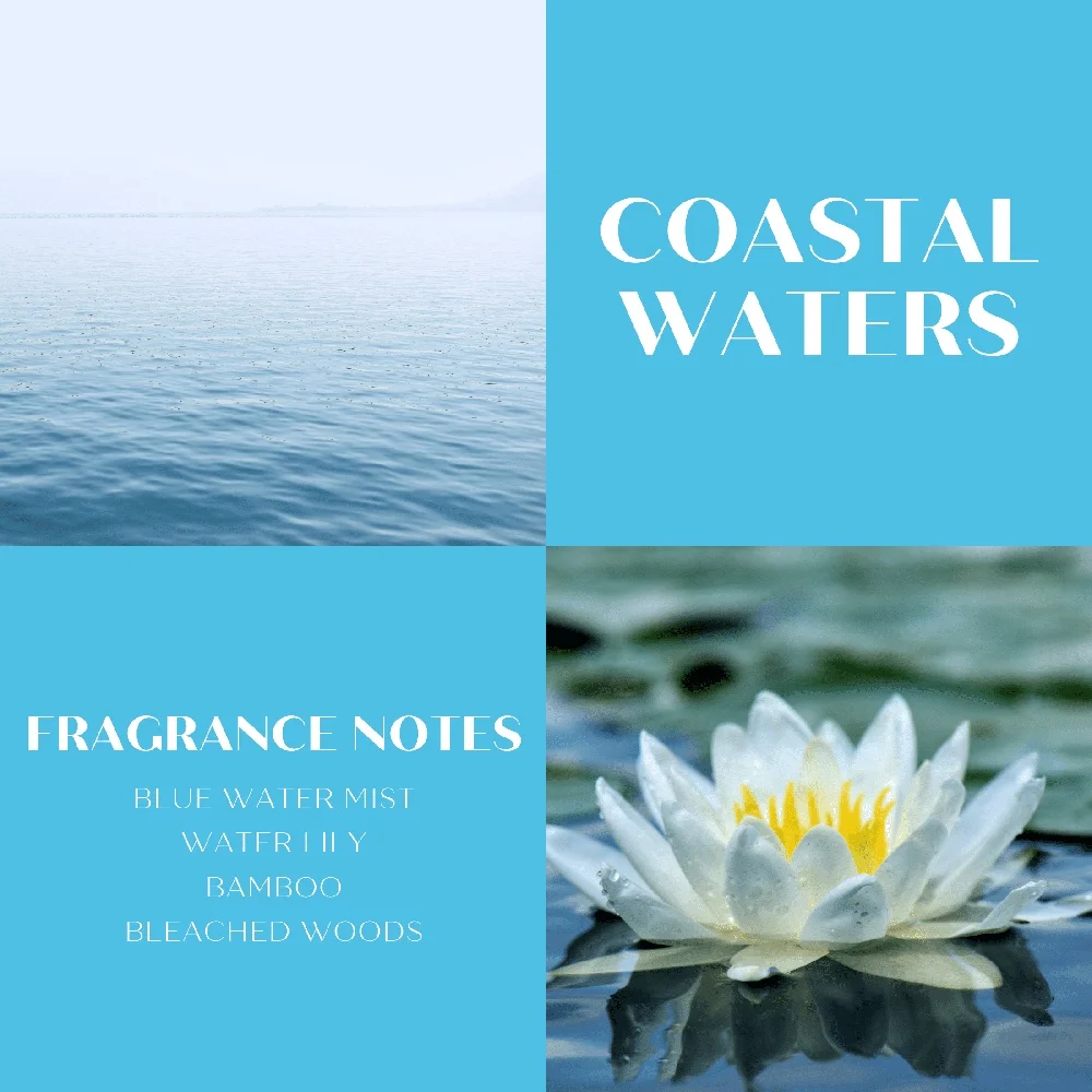 شمعة معطرة للمياه الساحلية 14.5 أونصة من مزيج البارافين شمع 3 حاوية فتيل شمعة تدوم طويلاً 40 ساعة وقت حرق للاسترخاء في المنزل
