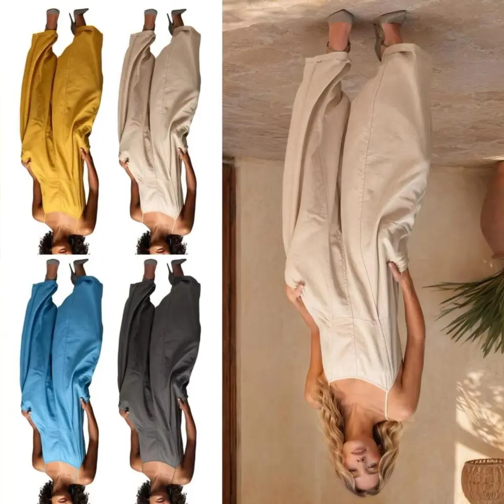 2026 New Loose Foreign Trade Women's Pure Color Patch Bag Zipper Jumpsuit Suspenders Jumpsuit Plus Size Women Jumpsuits