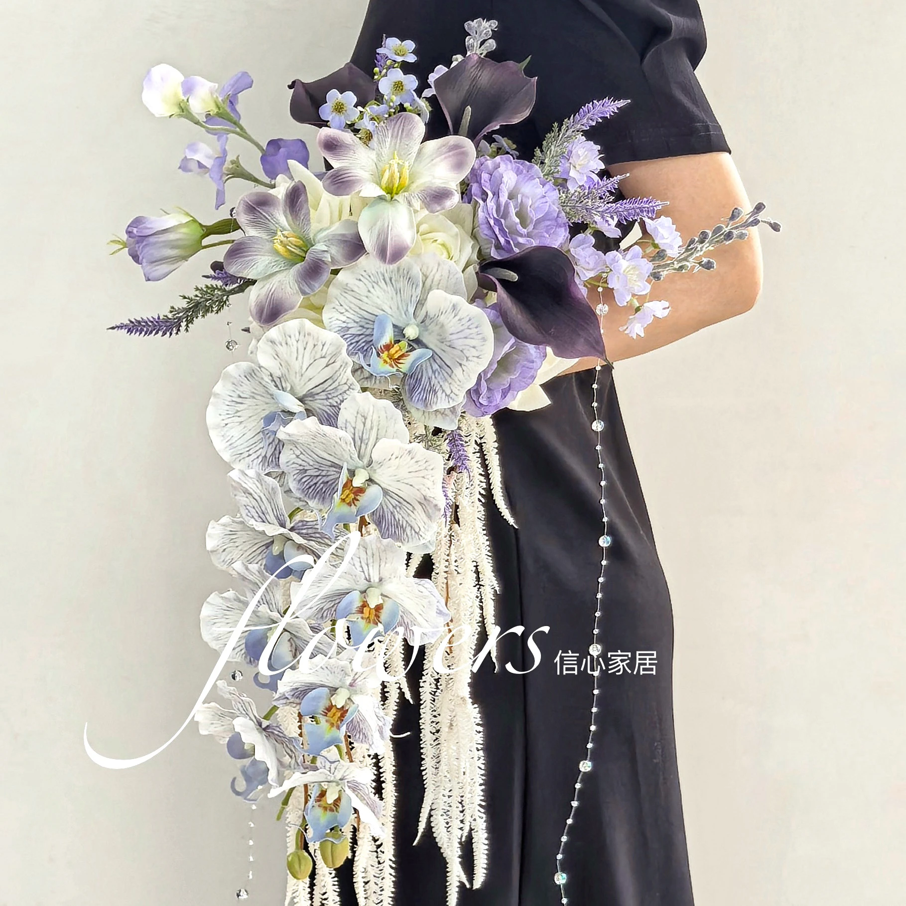 Paars en zwart waterval handboeket gesimuleerde bloem bruid bruiloft registratie boeket outdoor bruiloft fotografie rekwisieten fa