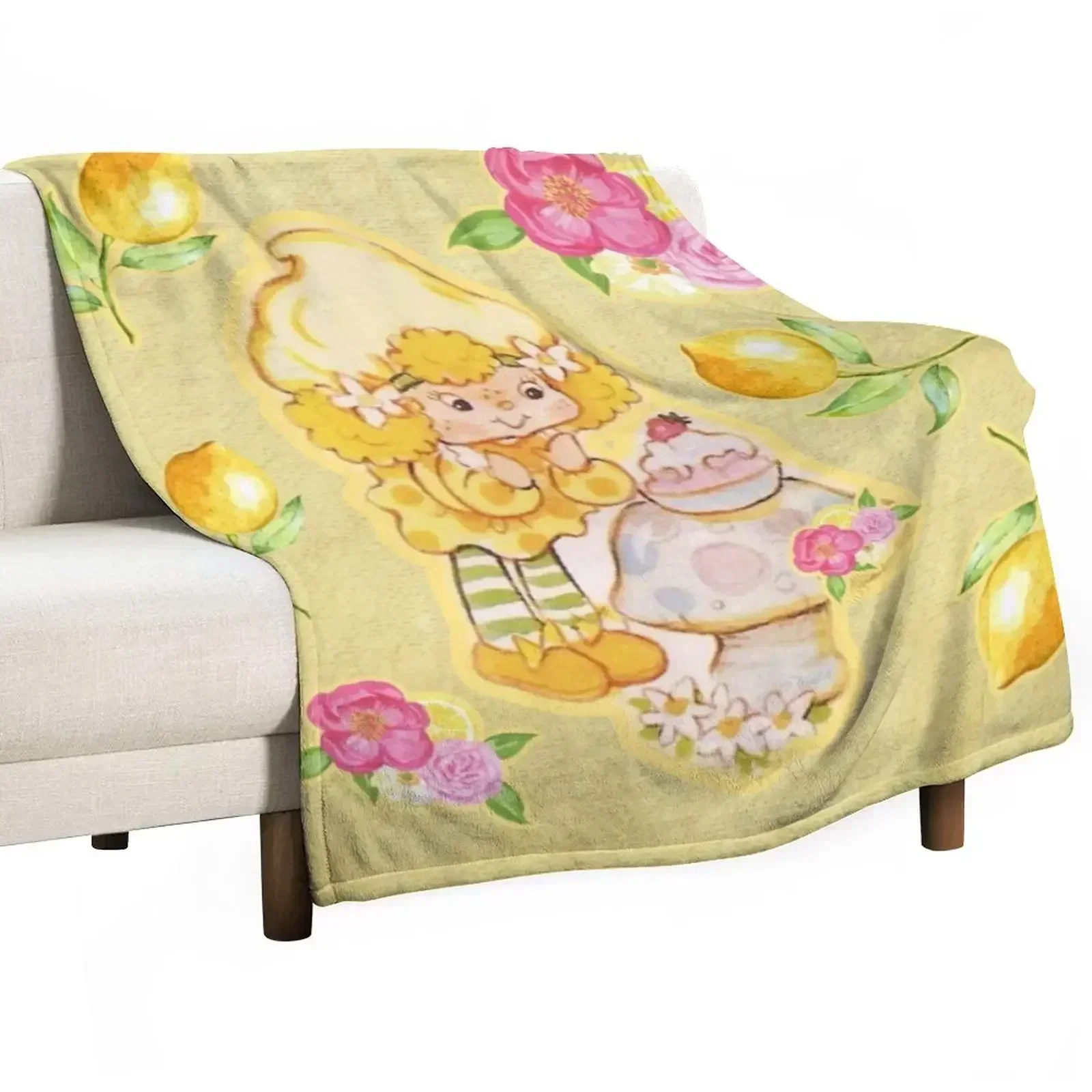 

80s aesthetic lemon mushroom floral yellow canvas Throw Blanket Warm Throw Blanket Gift for Anniversary