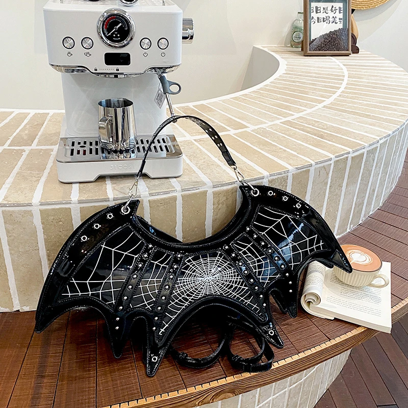 2026 Halloween New Collection Shoulder Bag Punk Rivet Spider Web Skull Crossbody Purse Halloween Party Cosplay Fashion Handbag