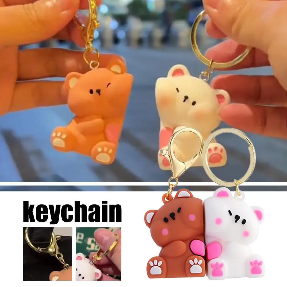 Cute Teddy Bear Magnetic Keychain For Love Couple Small Cartoon Bear Mutual Attraction Pendant Birthday Gift For Lover Couple