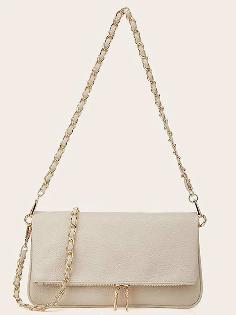 Litchi Pattern Chain Armpit Bag Women's Solid Color Zipper Small Square Pack Commuting Shopping Wallet Female Crossbody Bags