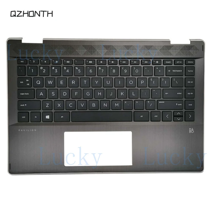 

f New For HP Pavilion X360 14-DH Palmrest with Keyboard Silver Edge L53796-001