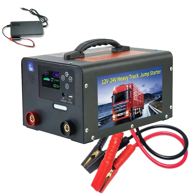 Portable 12V 24V Jump Starter 63000Mah 98000Mah Power Bank 4000A Peak Current LED Light Truck Engine Jump Starter Heavy Duty