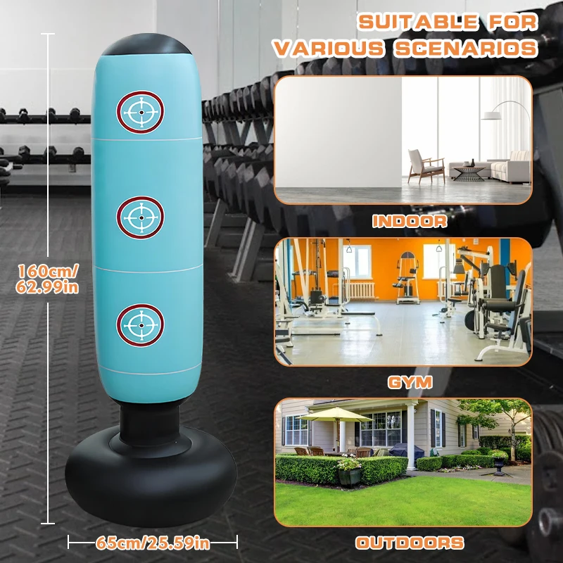 حقيبة ملاكمة مع حامل للبالغين، حقيبة ملاكمة شديدة التحمل قابلة للنفخ، معدات تدريب للنساء والرجال، ممارسة الملاكمة