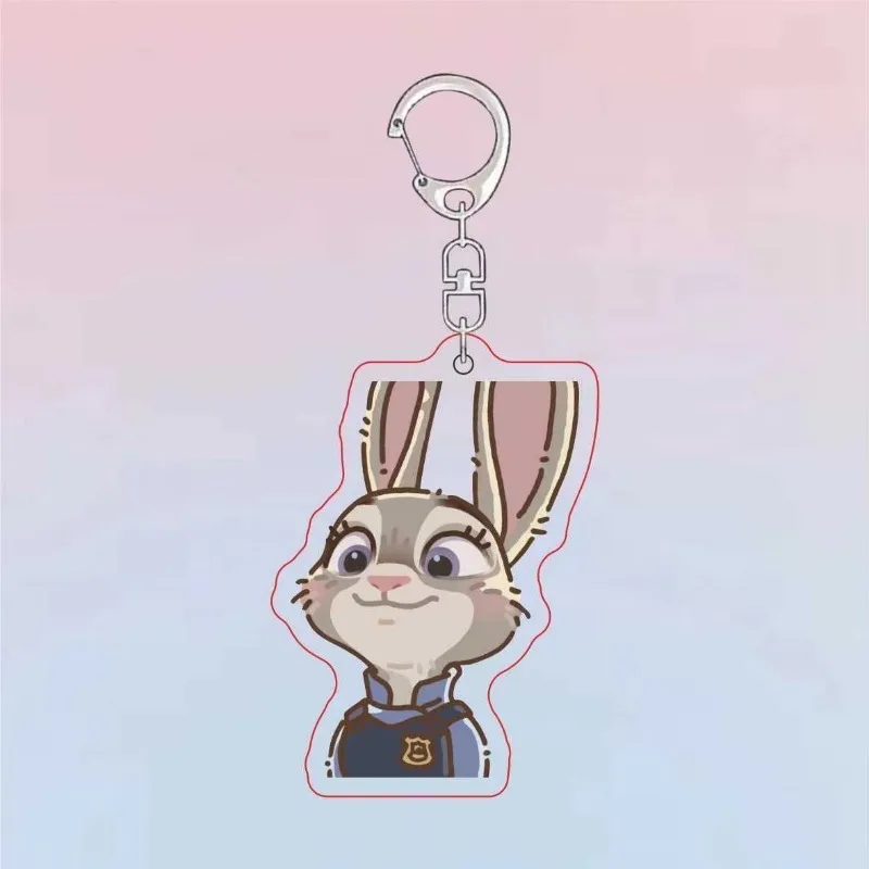 Disney Zootopia Keychain para Casais, Judy Hopps, Nick, Desenhos Animados Bonitos, Versão Q, HD, Saco De Escola De Acrílico Pingente, Presente De Corrente Por Atacado