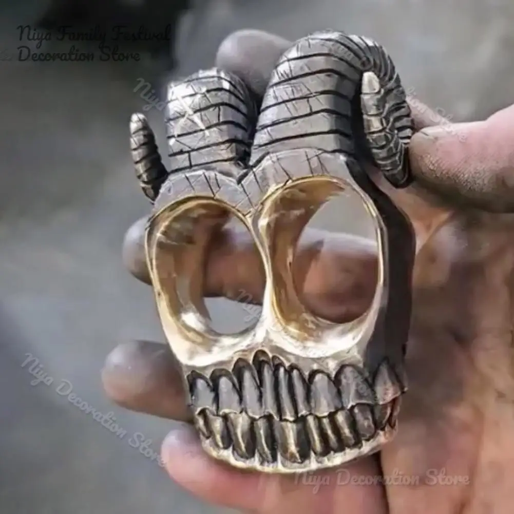 Sheep Horns Knuckle Ring Retro Luxury Knuckle Ring Vintage Ram Horn Skull Knuckle Duster Ring for Motorcyclists Rockers Skeleton