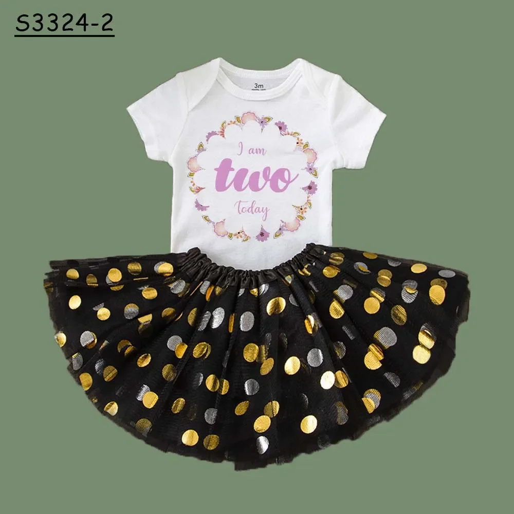 1 2 Year Wreath Birthday Girl Dresses Summer Newborn Short Sleeve Baby Tutu Dress Bodysuits Skirt Set Infantile Clothes Toddler