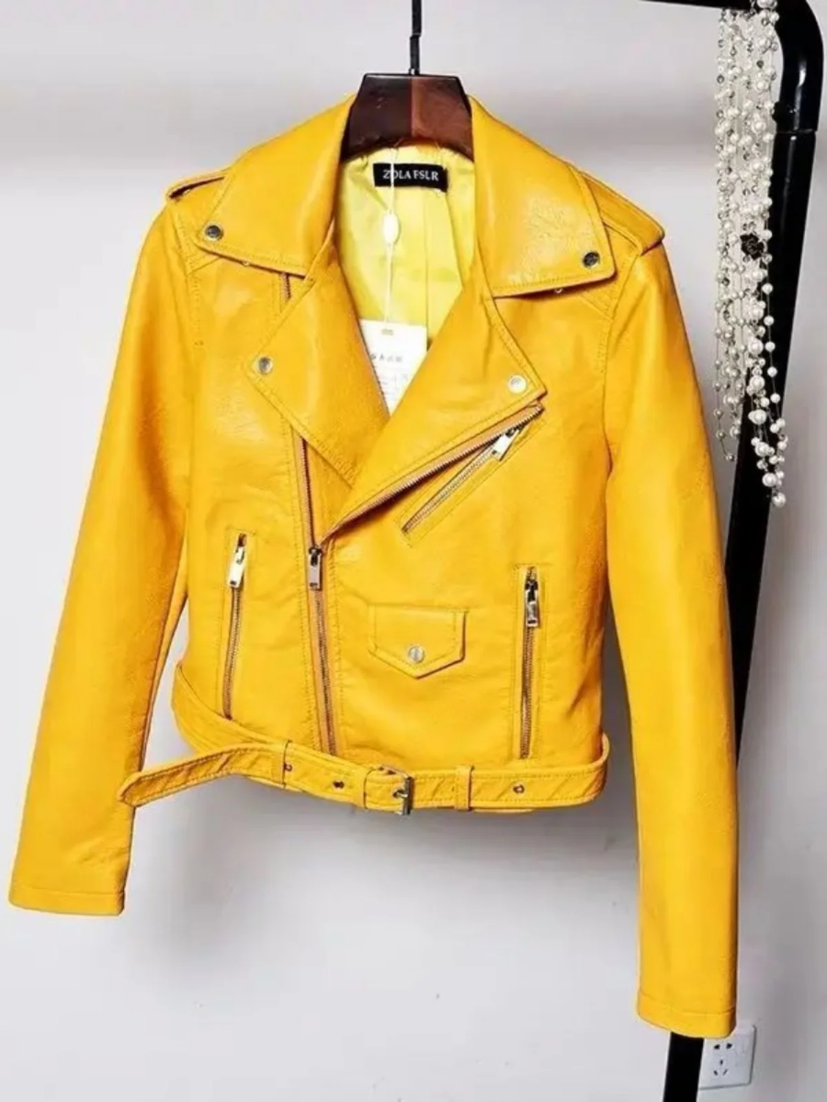 Casual Motorcycle Leather Jaet Pure Color Street Sle Loose Fit Long Sve Zipper ort Coat for Women Autumn Season