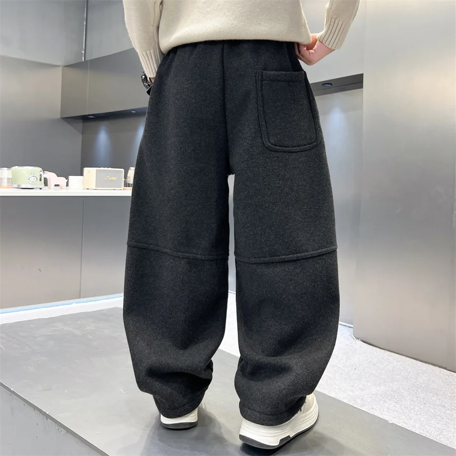 Children Warm Fleece Pants for Boy Knitwear Autumn-Winter Trousers Loose Style Kids Thick Thermal Trackpants 5 6 7 8 9 10 12 14Y