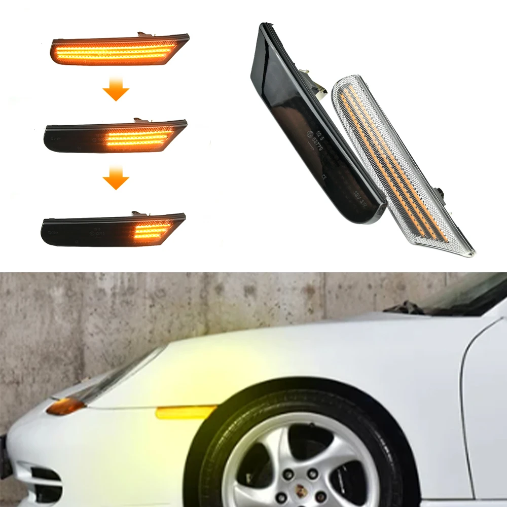 Dynamic Amber LED Car Side Marker Sequential Turn Signal Blinker Light For Porsche 911 Boxster Typ 996 986 Carrera GT2 GT3 2Pcs