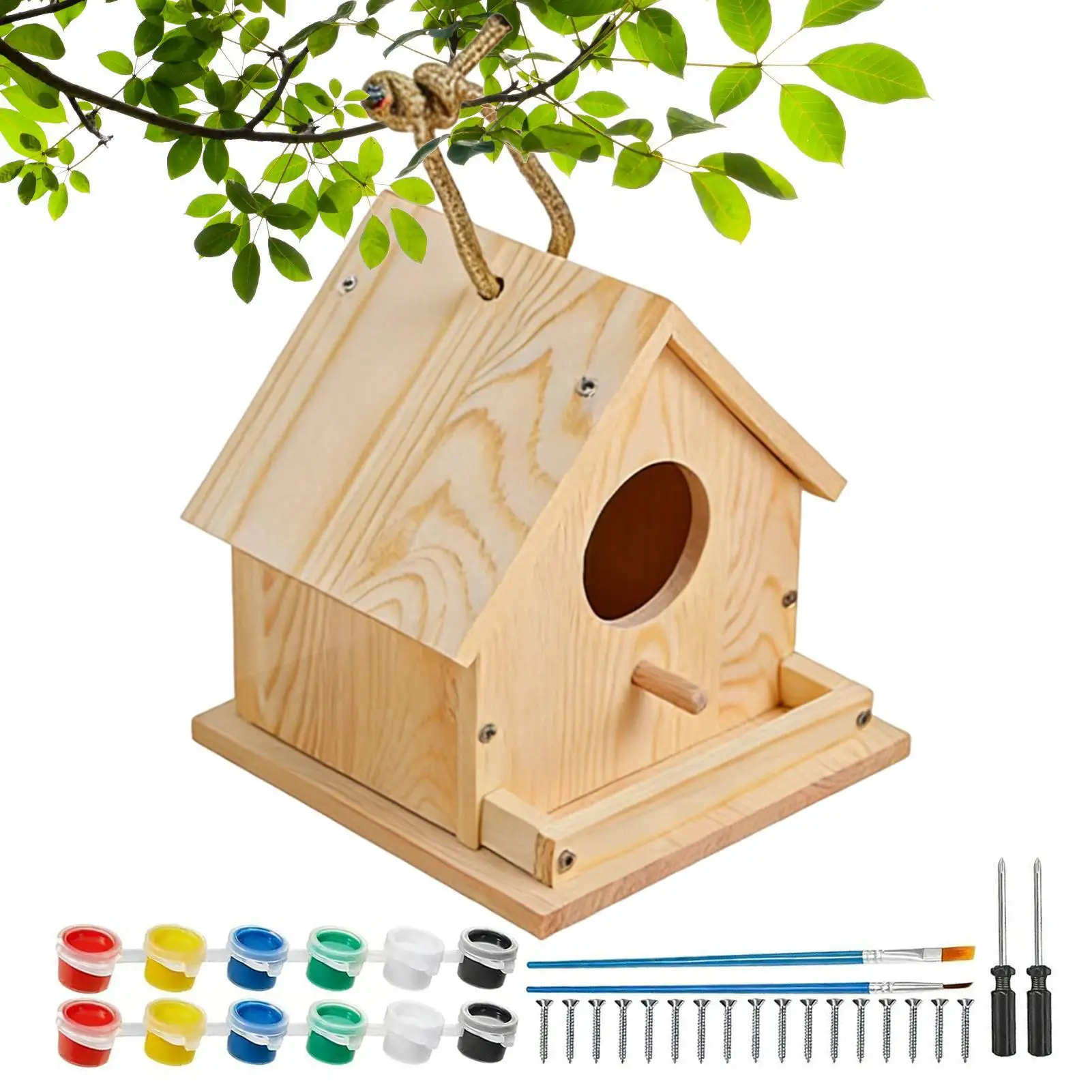 Bird House Kits Wooden DIY Birdhouse Kit Outdoor Freestyle Painting Arts & Crafts Projects With Paints Brushes Garden Yard Decor