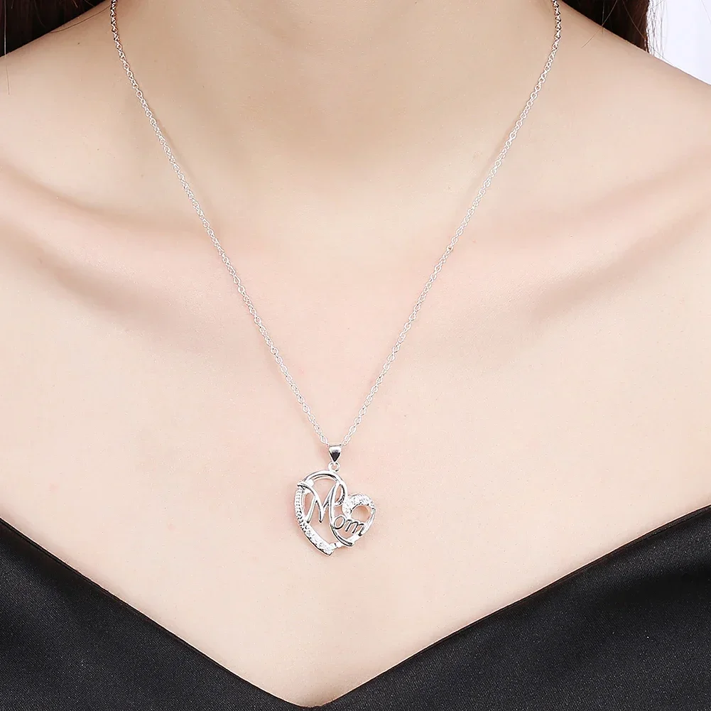 925 Sterling Silver Necklace Fashion Jewelry 18inches 45cm Charm MOM AAAA Zircon Heart Pendant For Women Mother's Day Gifts