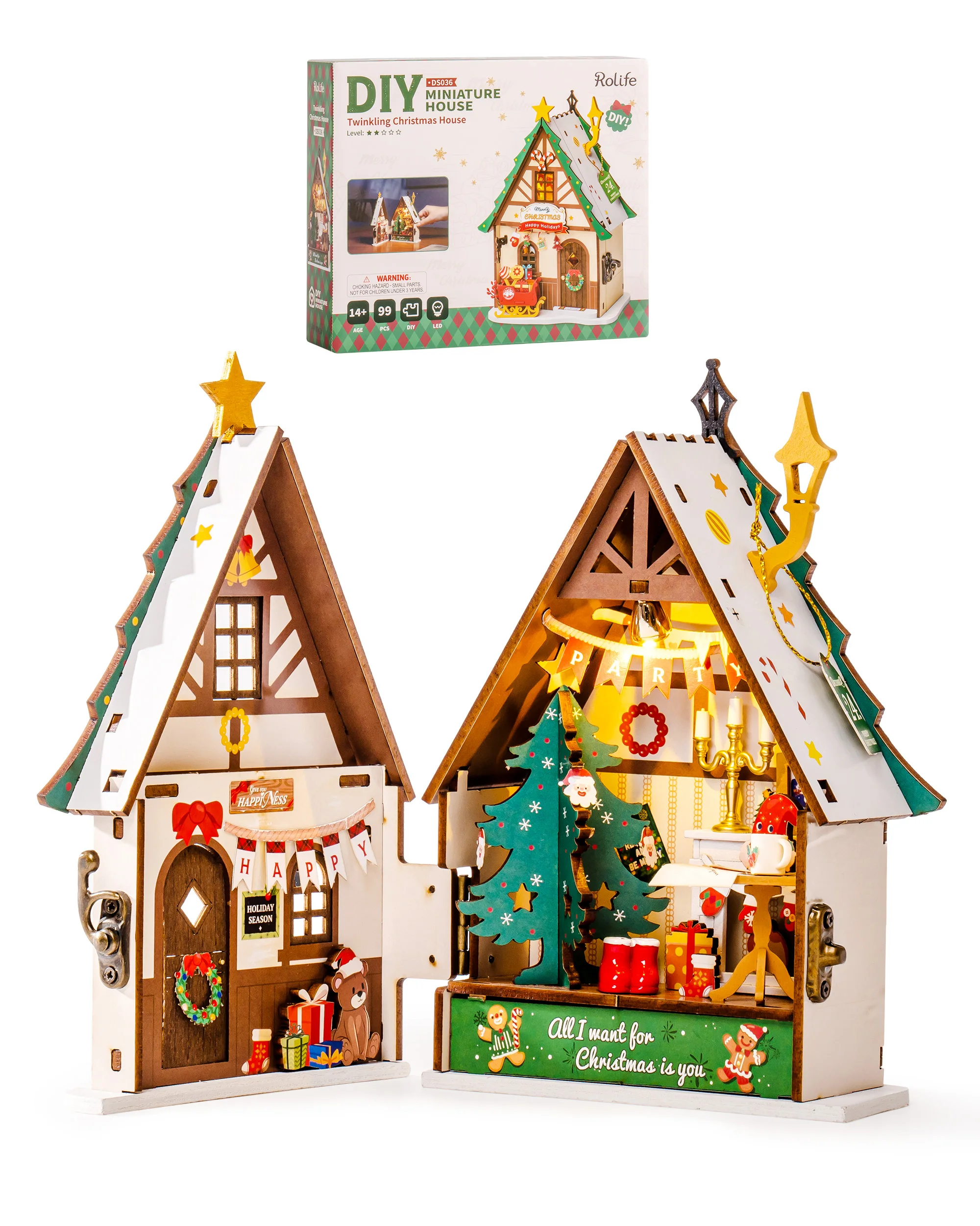 Robotime Rolife Miniature House Christmas Gifts Fireplace Decoration for Home Bookshelf Dollhouse 3D DIY Wooden Puzzle Model