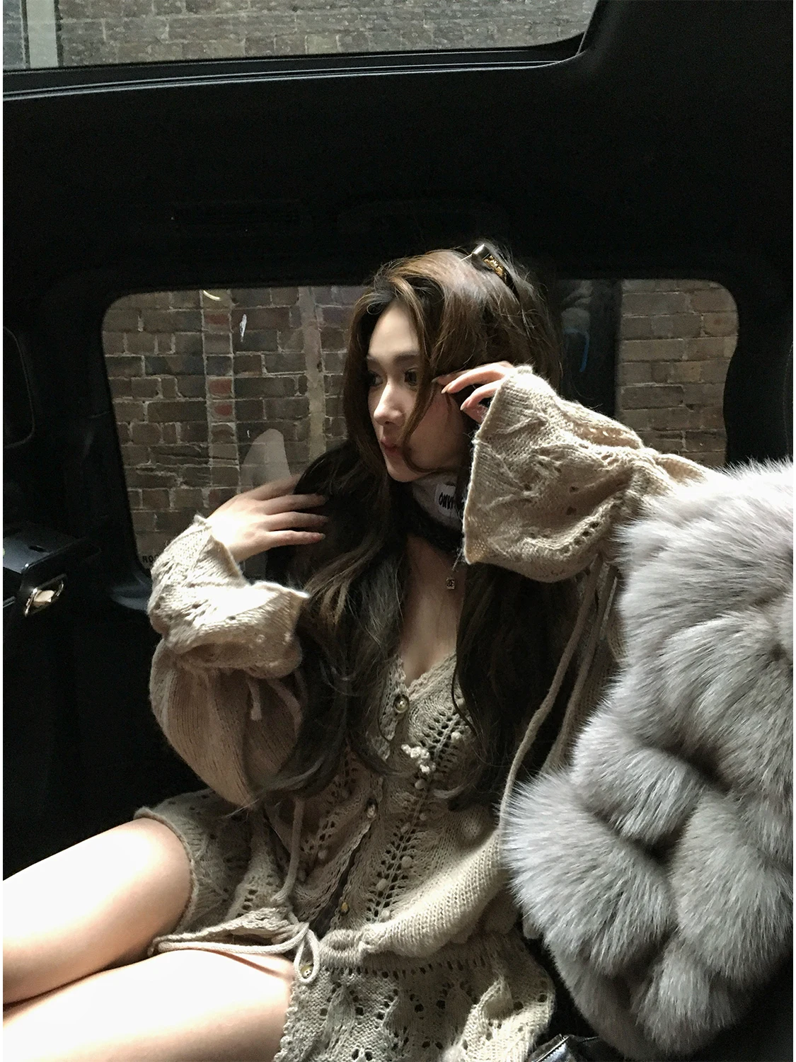 

Xinlei Lin Autumn Sweet Tea Woolen Knitted Sweater Women's Loose Fit Long Sve V-Ne Button up Cardigan Soft Acrylic Nylon