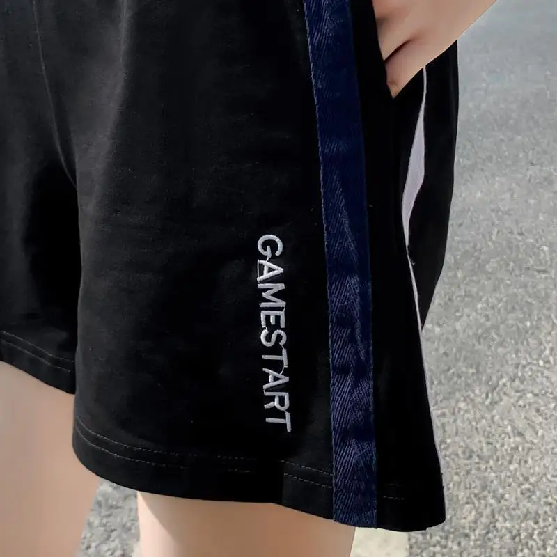 شورت غير رسمي موضة الصيف النسائية موضة السراويل واسعة الساق عالية الخصر التخسيس السراويل الرياضية الساخنة السراويل Y2K اليومية ايمو #5